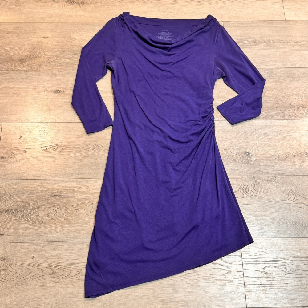 Patagonia Organic‎ Cotton Medium M Purple Dress Ruched Casual Asymmetrical Hem